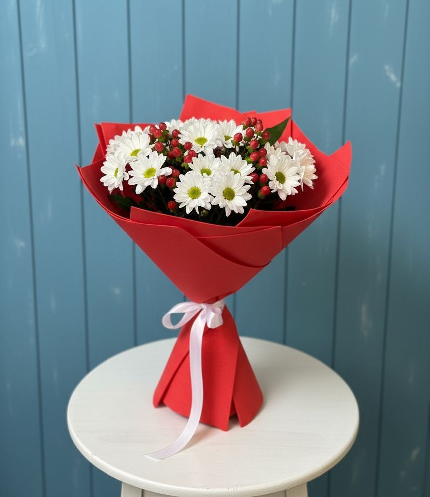 Букет ягоды на снегу в Никеле Букет цветов из: Хризантемы в Никеле