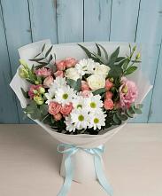 Букет цветов из:  Розы, Лизиантусы и Хризантемы в Никеле