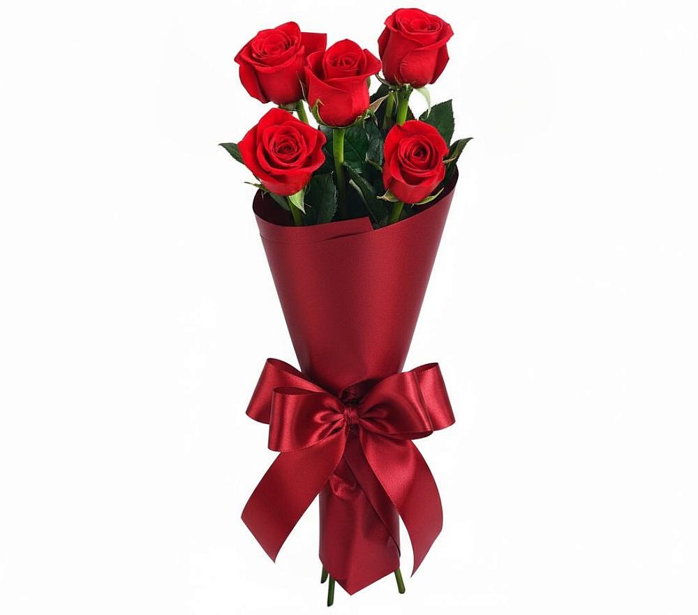 5 Красных роз Эдлесс Лав в Никеле Букет 5 Красных роз Эдлесс Лав в Никеле