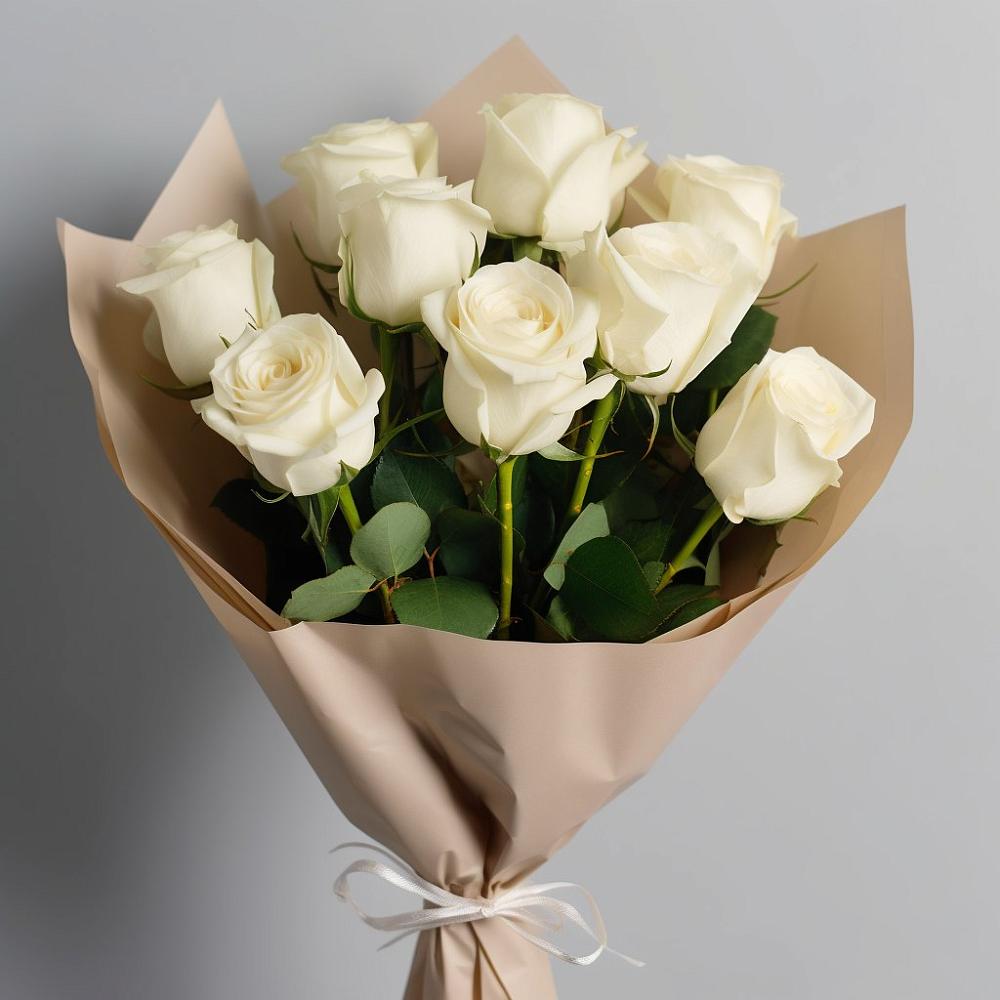 9 Белых роз Эдлесс Лав в Никеле Букет 9 Белых роз Эдлесс Лав в Никеле