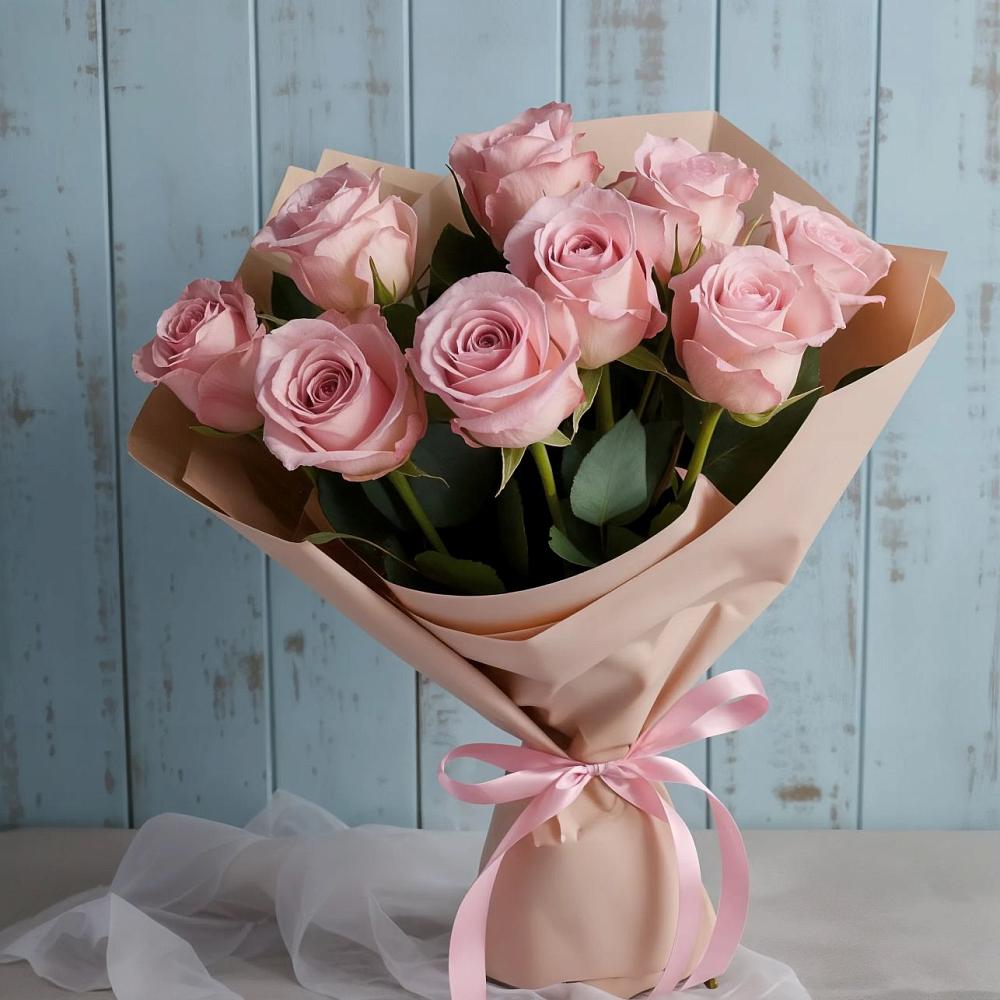 9 розовых роз в Никеле Букет цветов из: Розы в Никеле