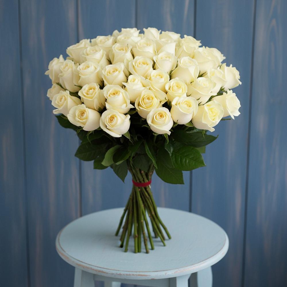 Букет 51 Белая роза Эдлесс Лав в Никеле