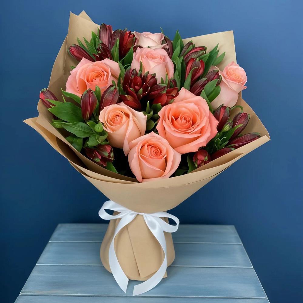 Букет цветов из: Розы и Альстромерии в Никеле