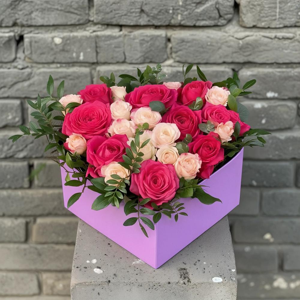 Композиция моя любовь в Никеле Цветочная композиция из Розы в коробке в Никеле
