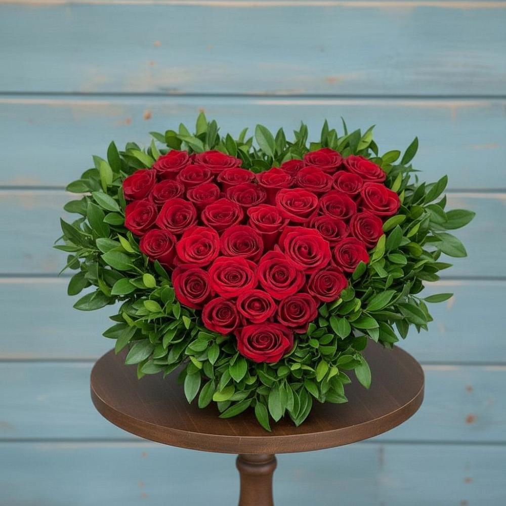 Композиция Сердце в любви в Никеле Цветочная композиция из Розы в виде сердца в Никеле