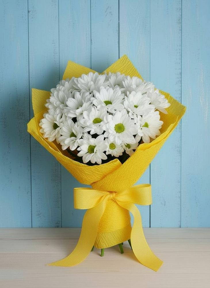 Букет Застенчивые лепестки в Никеле Букет цветов из: Хризантемы в Никеле