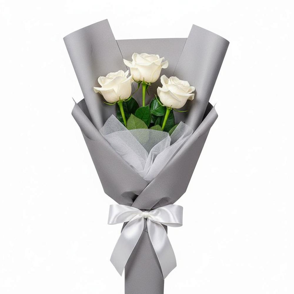 Букет 3 белые розы в Никеле