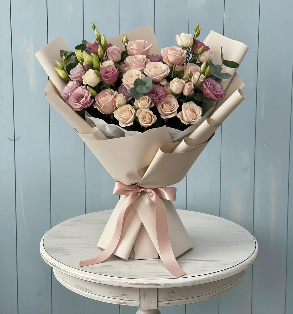 Букет цветов из: Розы и Лизиантусы в Никеле