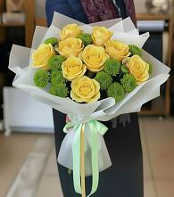 Букет цветов из:  Хризантемы и Розы в Никеле