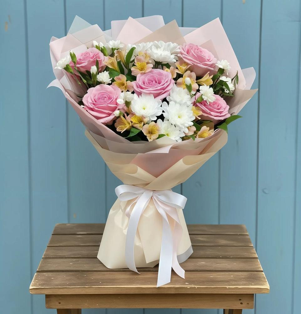 Букет французская меренга в Никеле Букет цветов из: Гвоздики, Орхидеи и Розы в Никеле