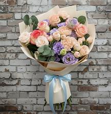 Букет Феерия в Никеле Букет цветов из:  Розы, Лизиантусы и Гвоздики в Никеле